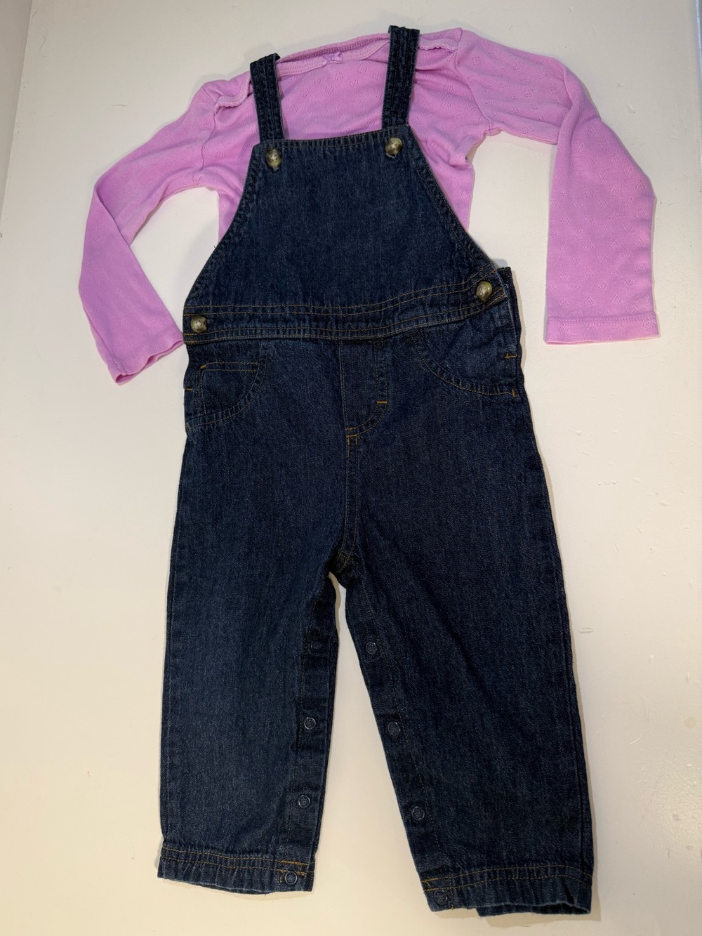 Carter’s 24M Denim Overalls Pink Long Sleeve Outfit